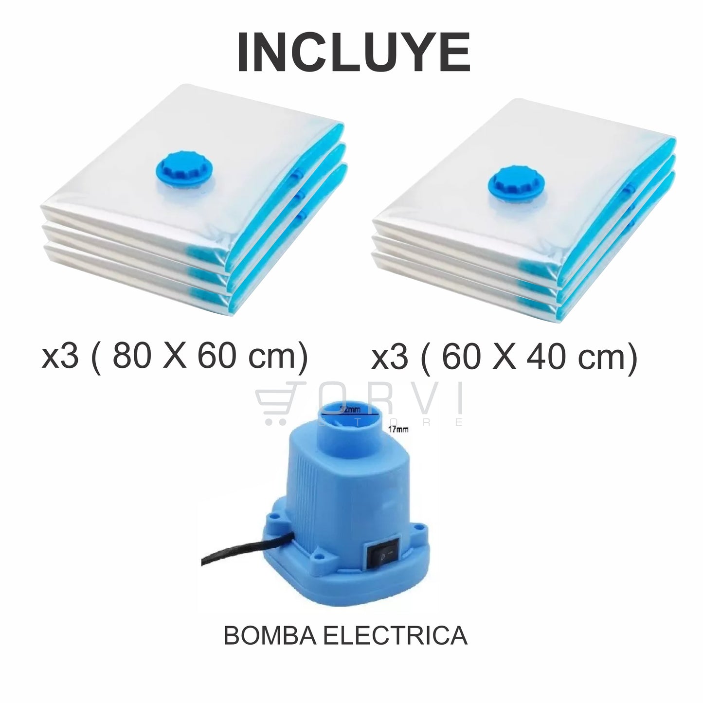 Kit 6 Bolsas Empaque Al Vacío Ahorrador Espacio Vacuum Bag + Bomba Eléctrica