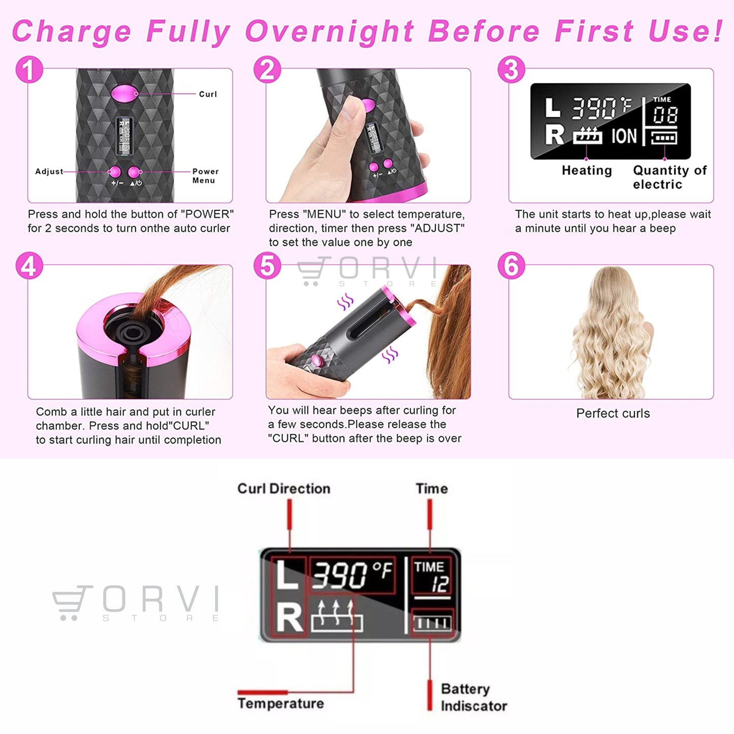 Rizador Ondulador Cabello Recargable Cordless Curler Rizos