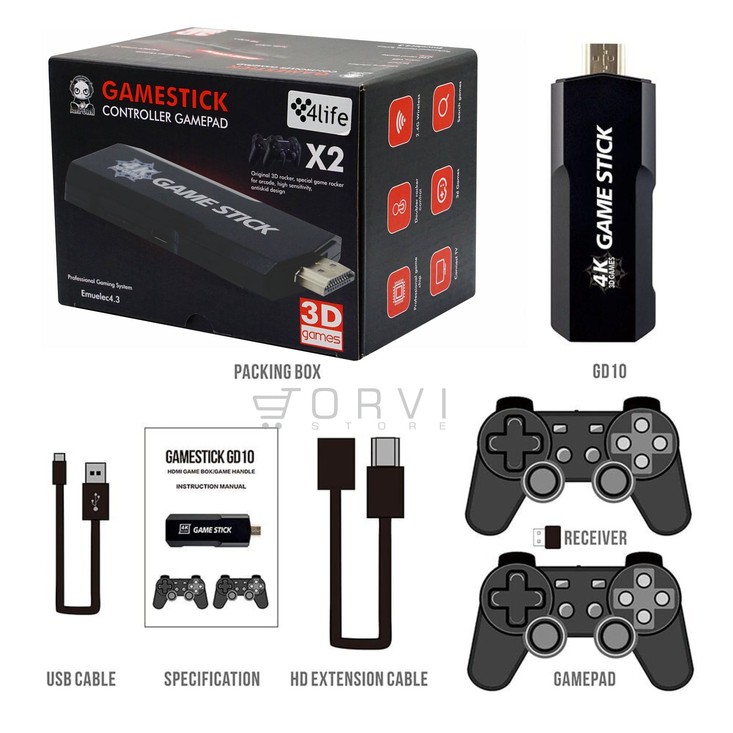 Consola Videojuego Retro Hdmi 4k Game Stick X2 64 gb Inalámbrica