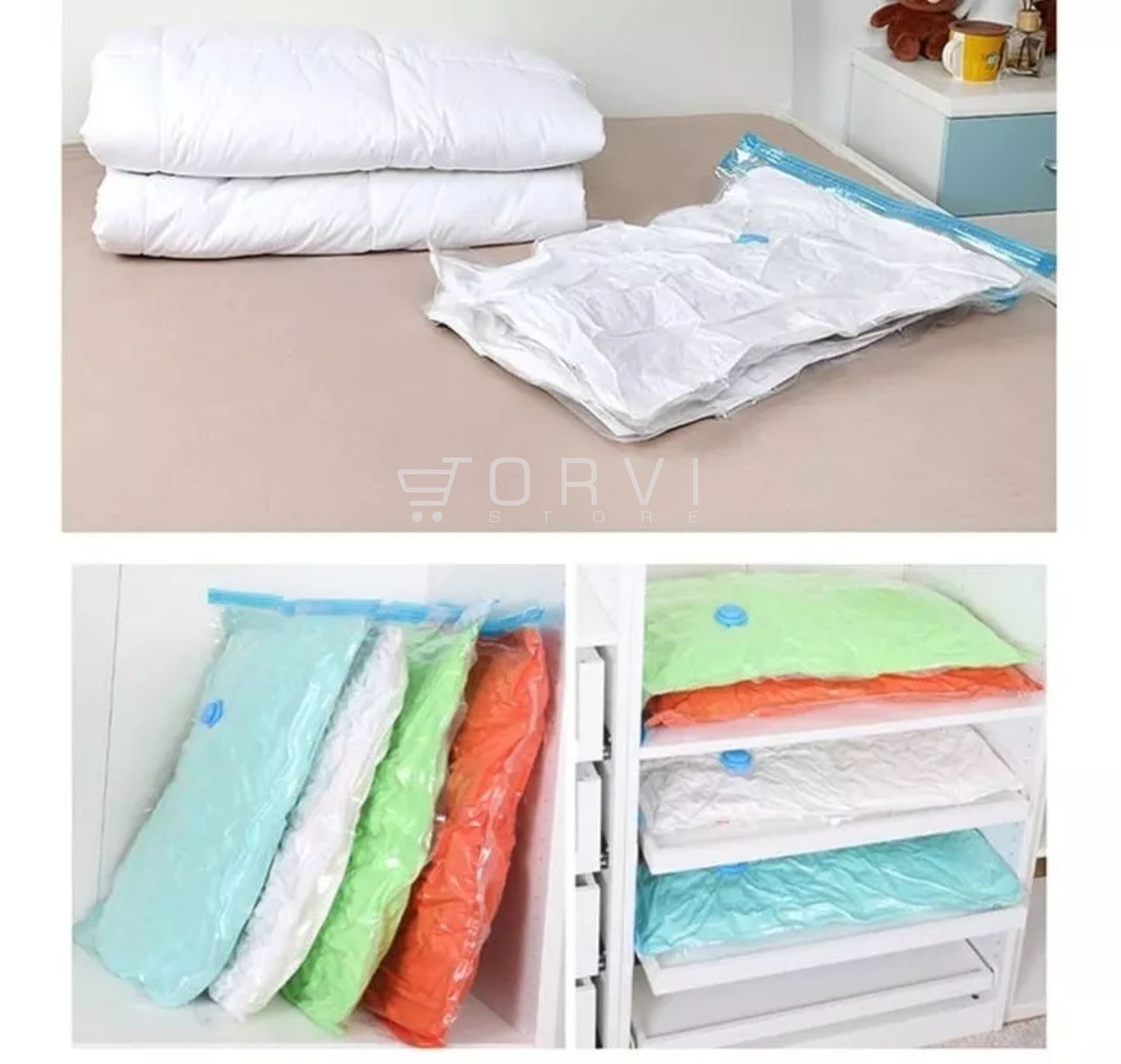 Kit 6 Bolsas Empaque Al Vacío Ahorrador Espacio Vacuum Bag + Bomba Aire