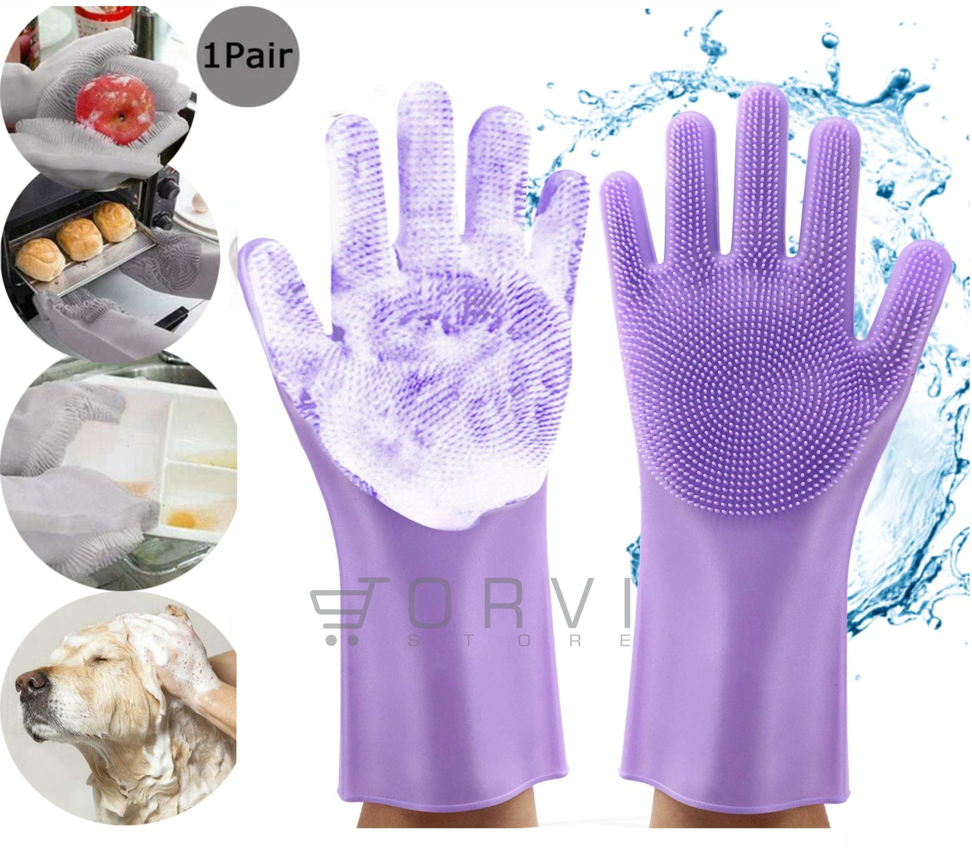 Guantes Silicona Multiusos para Lavar Loza Mascotas Baños Magic Silicone Gloves
