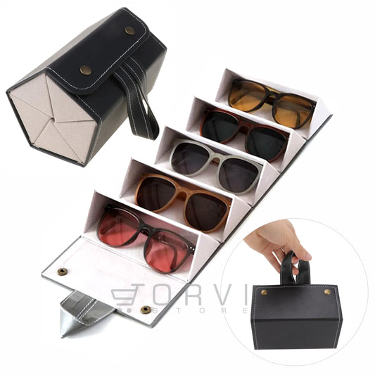 Estuche Organizador Gafas Sol Rígido Portátil Plegable Viaje 5 Compartimientos