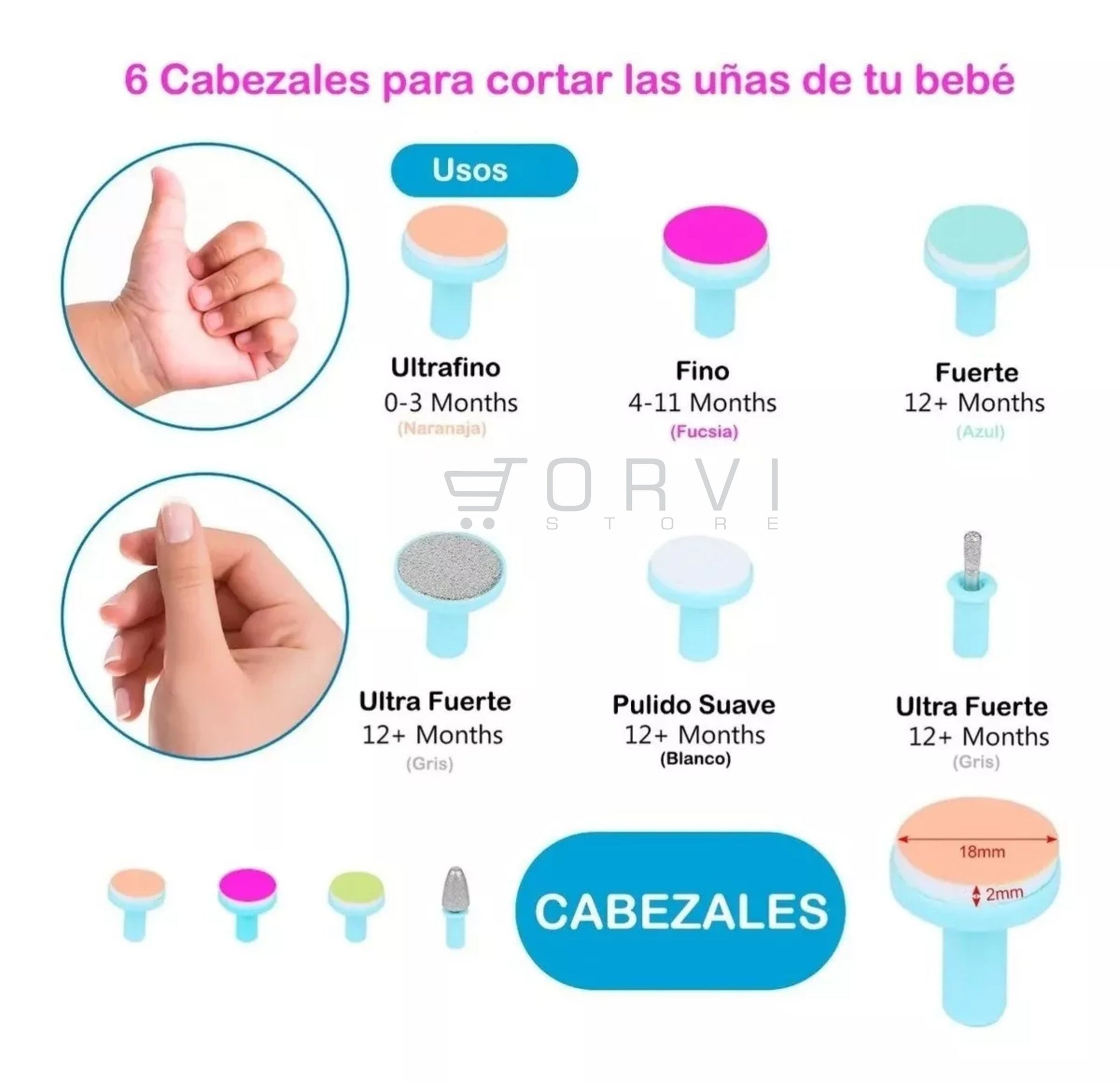 Lima Eléctrica de Uñas para Bebe Limador de 6 Cabezas adaptables Baby Nail Trimme