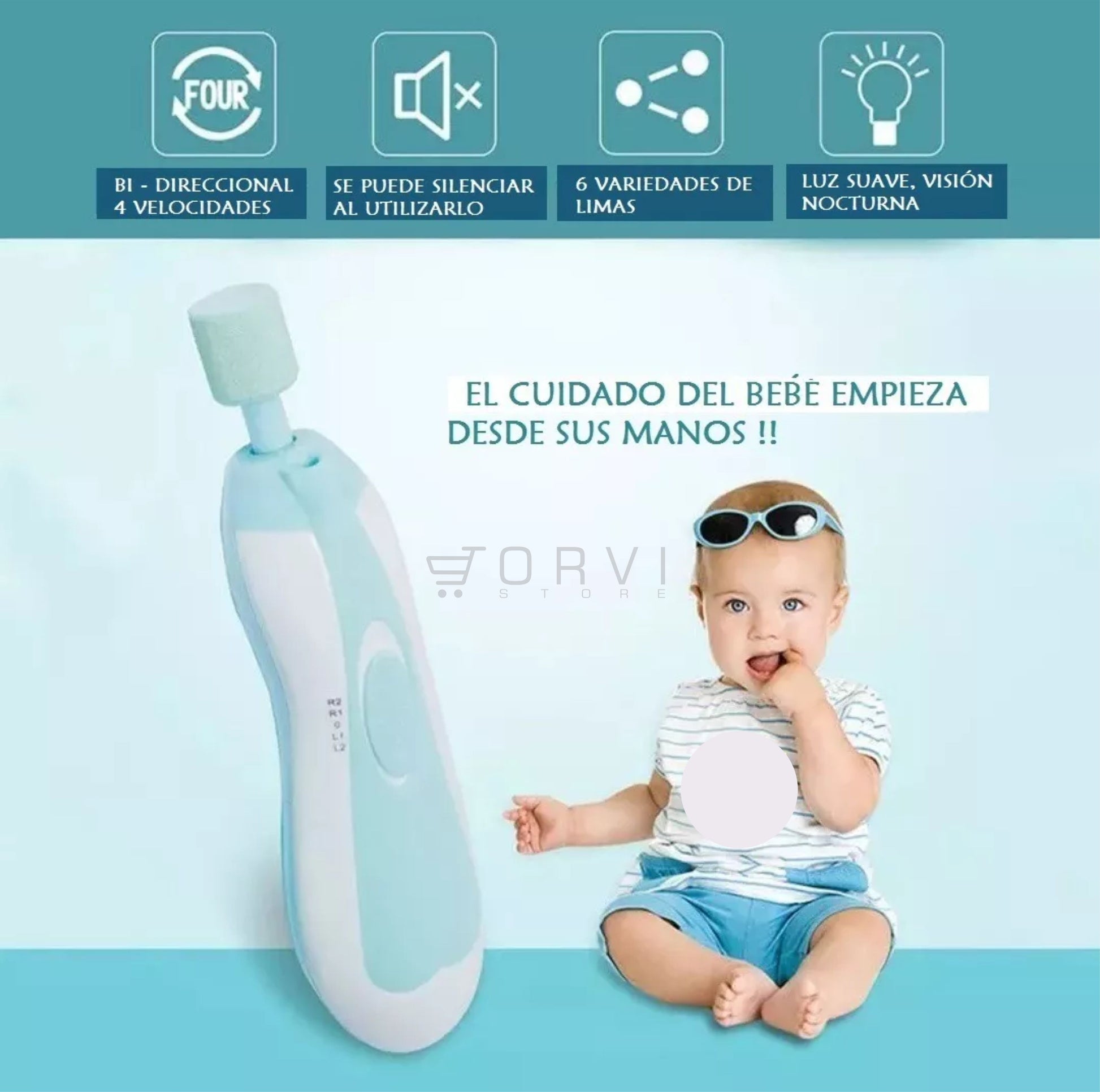Lima Eléctrica de Uñas para Bebe Limador de 6 Cabezas adaptables Baby Nail Trimme