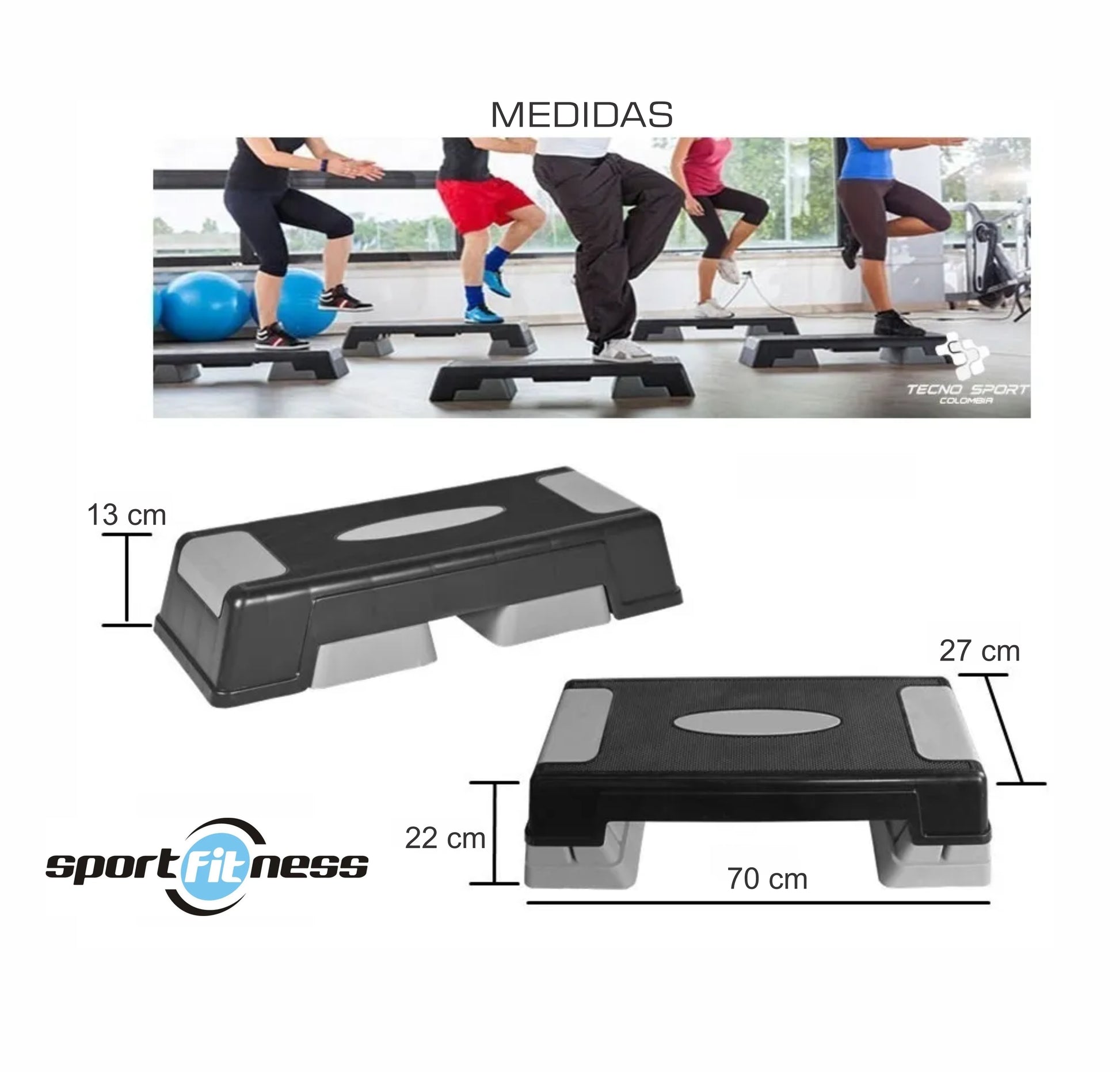 Banco Step Escalón Aeróbicos 3 Niveles Gimnasio Ejercicios Sportfitness