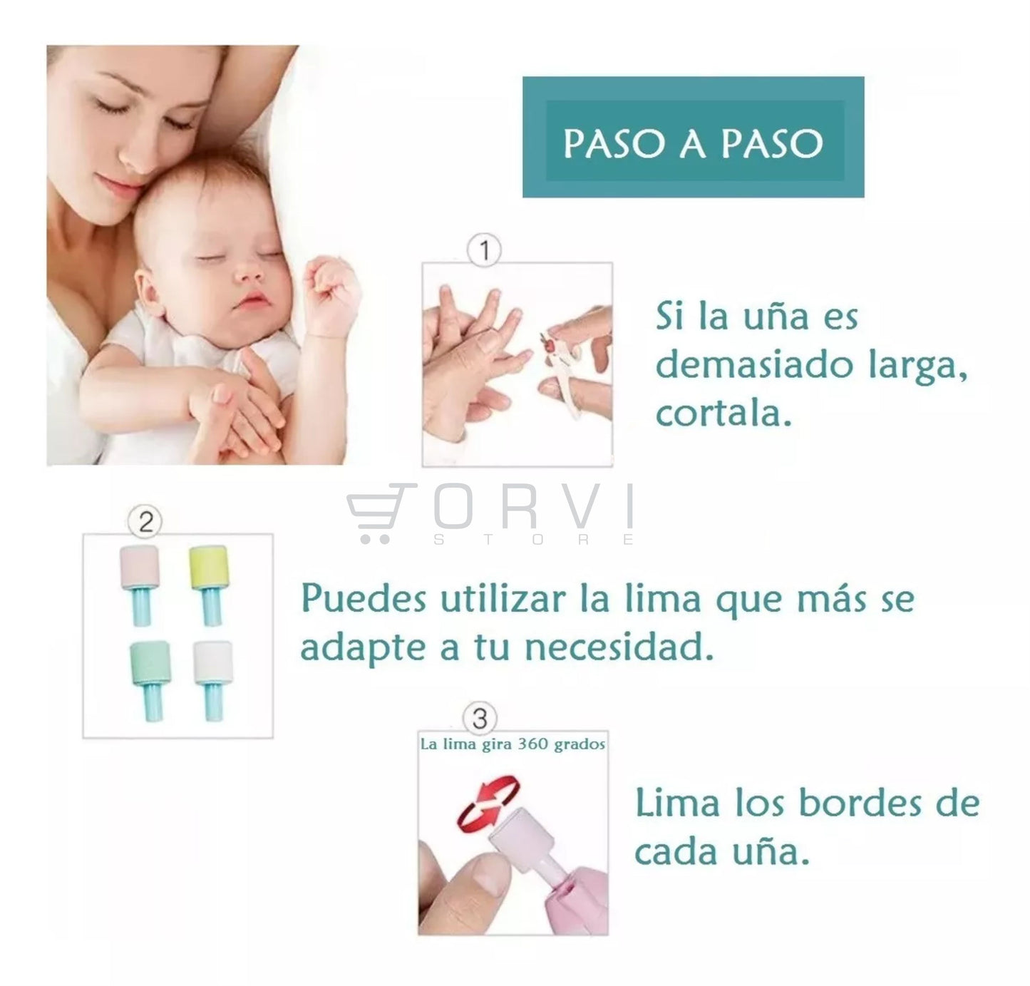Lima Eléctrica de Uñas para Bebe Limador de 6 Cabezas adaptables Baby Nail Trimme