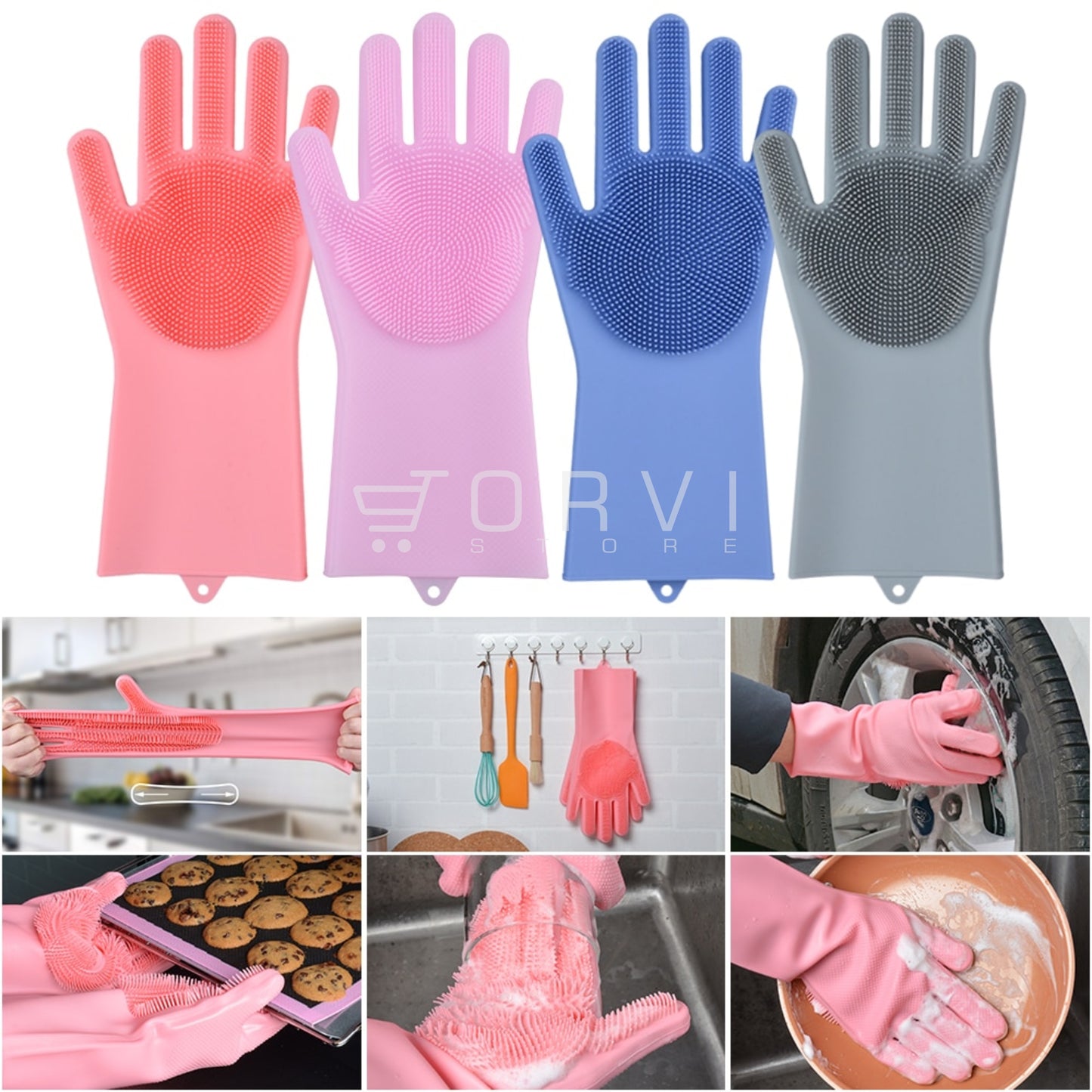 Guantes Silicona Multiusos para Lavar Loza Mascotas Baños Magic Silicone Gloves