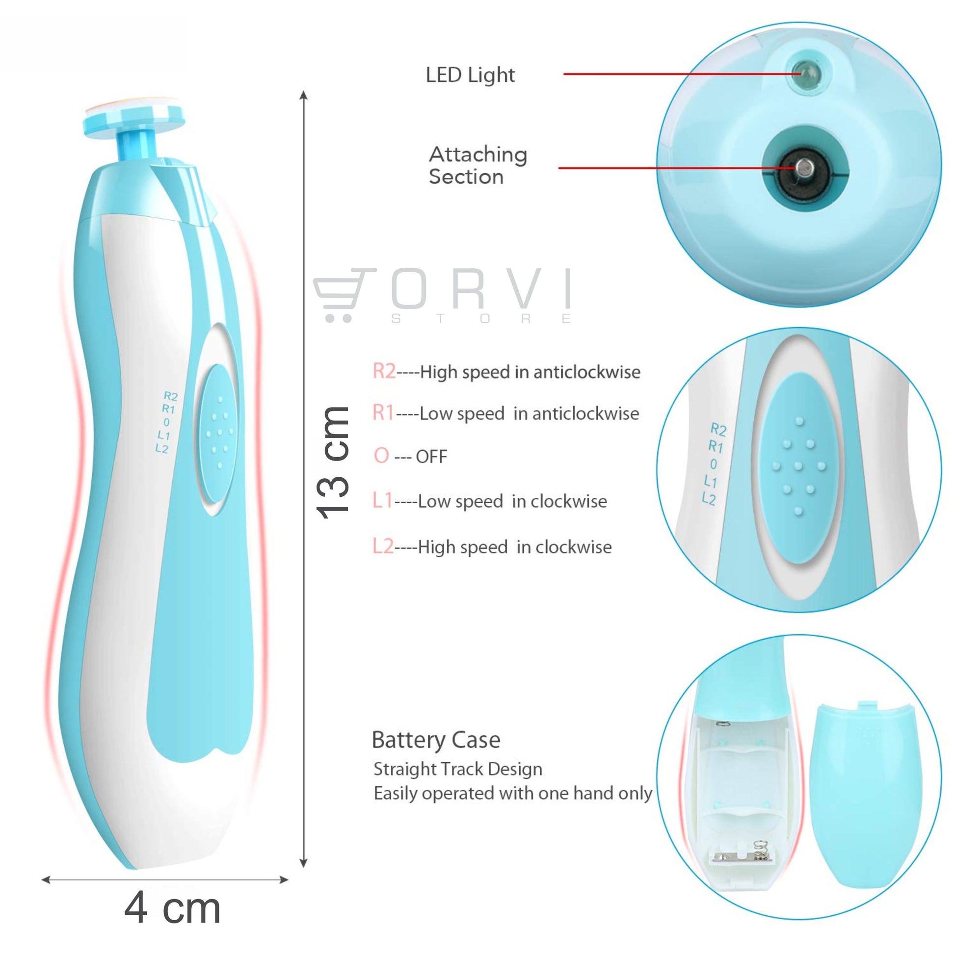 Lima Eléctrica de Uñas para Bebe Limador de 6 Cabezas adaptables Baby Nail Trimme