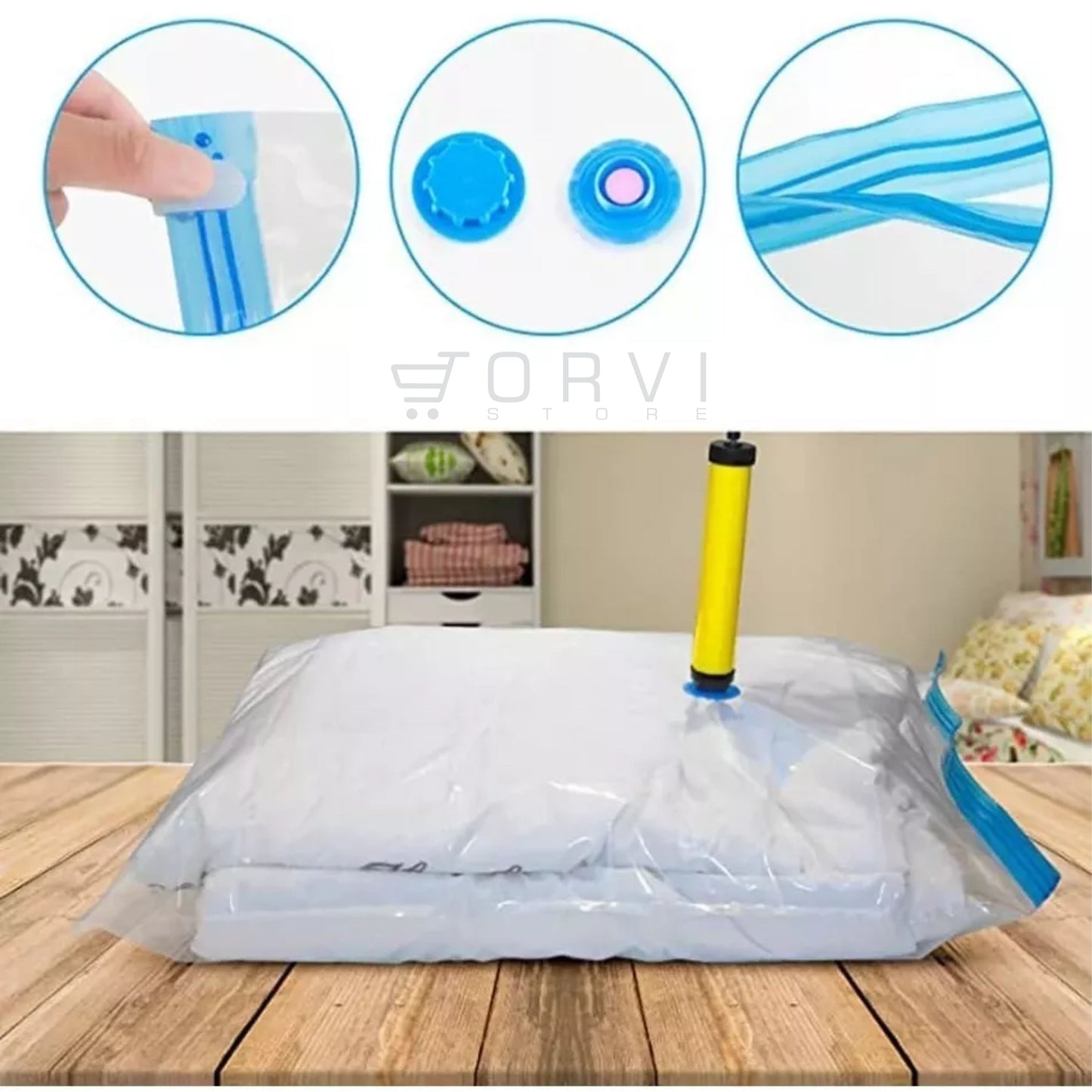 Kit 6 Bolsas Empaque Al Vacío Ahorrador Espacio Vacuum Bag + Bomba Aire