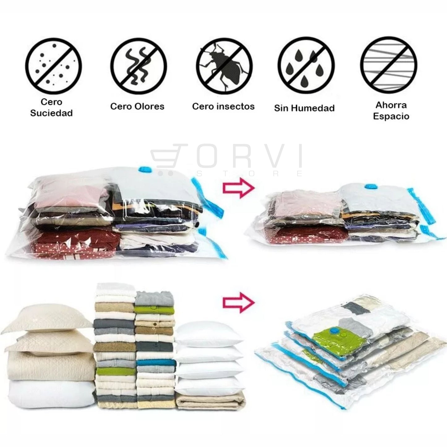 Kit 6 Bolsas Empaque Al Vacío Ahorrador Espacio Vacuum Bag + Bomba Aire