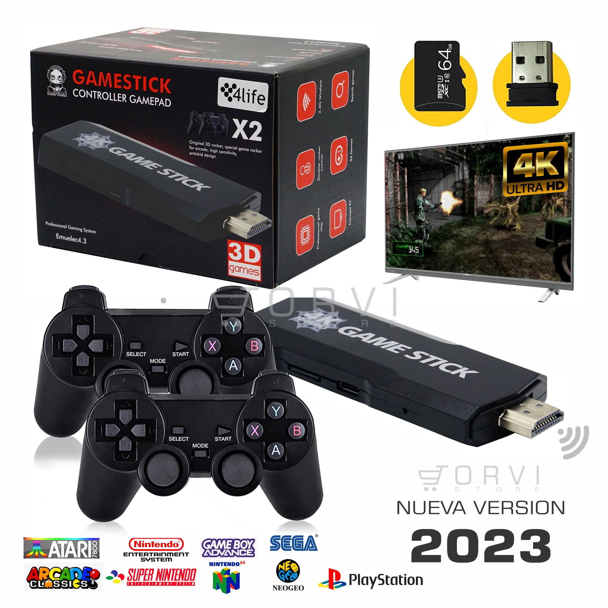 Consola Videojuego Retro Hdmi 4k Game Stick X2 64 gb Inalámbrica