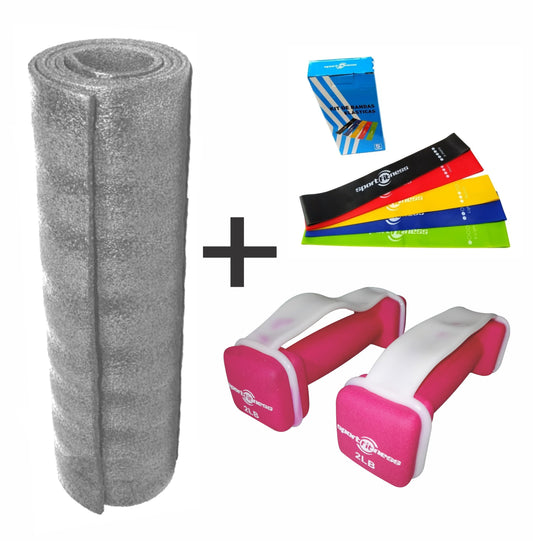 Estera Mat Yoga Miyagi + Kit X5 Bandas Cerradas + Mancuernas
