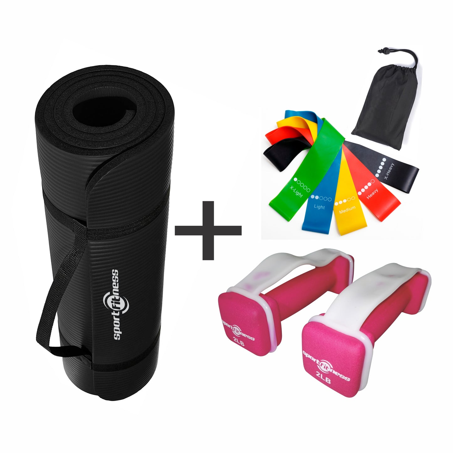 Colchoneta Yoga + Kit X5 Bandas Cerradas + Mancuernas 2 lb