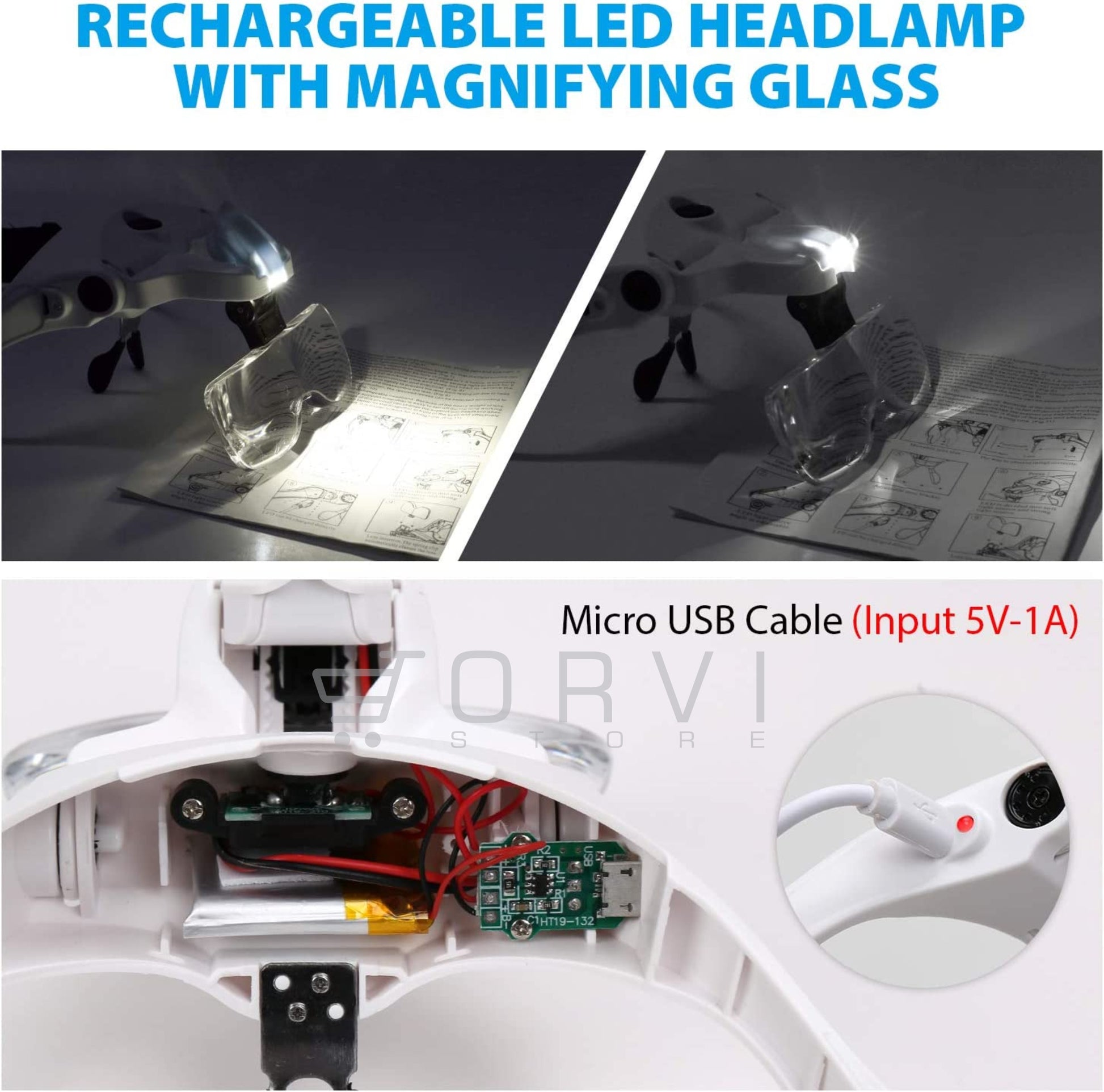 Gafas Lupa Visera Luz Led Recargable Lente Optivisor Aumento
