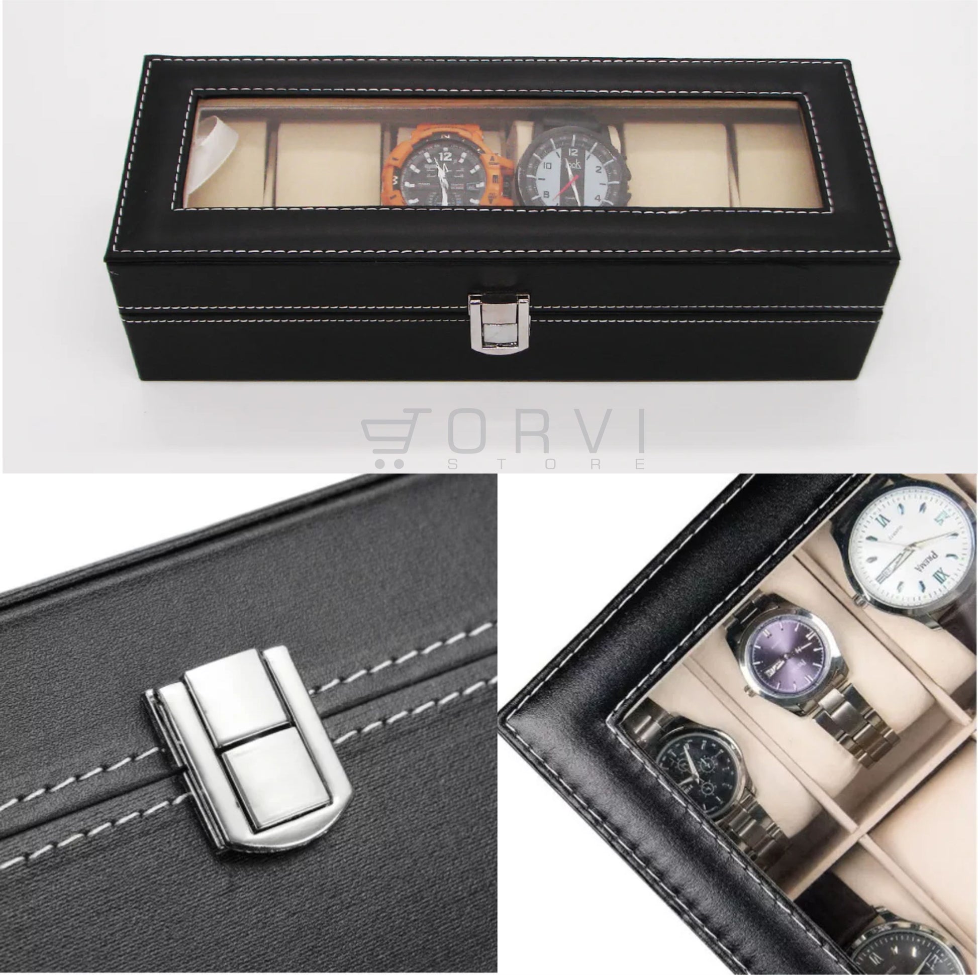 Organizador De Relojes De Lujo Cuero Caja Reloj Estuche 6 Puestos
