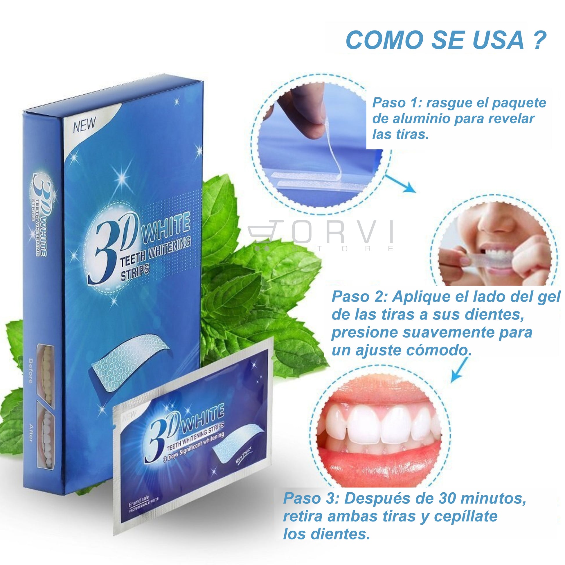 Blanqueador Dental 3d White Bandas Tiras Blanqueamiento Dientes x7 Sobres