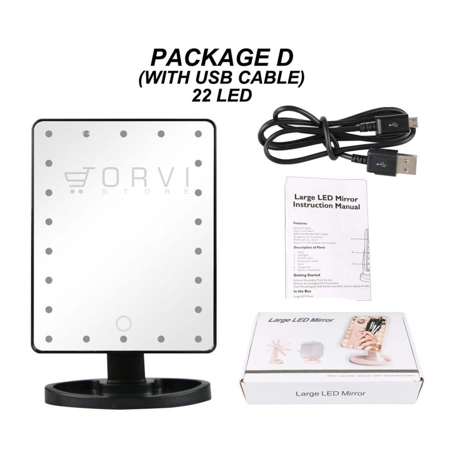 Espejo Luz Led Pantalla Táctil Touch Maquillaje Pilas o Conexión cable USB