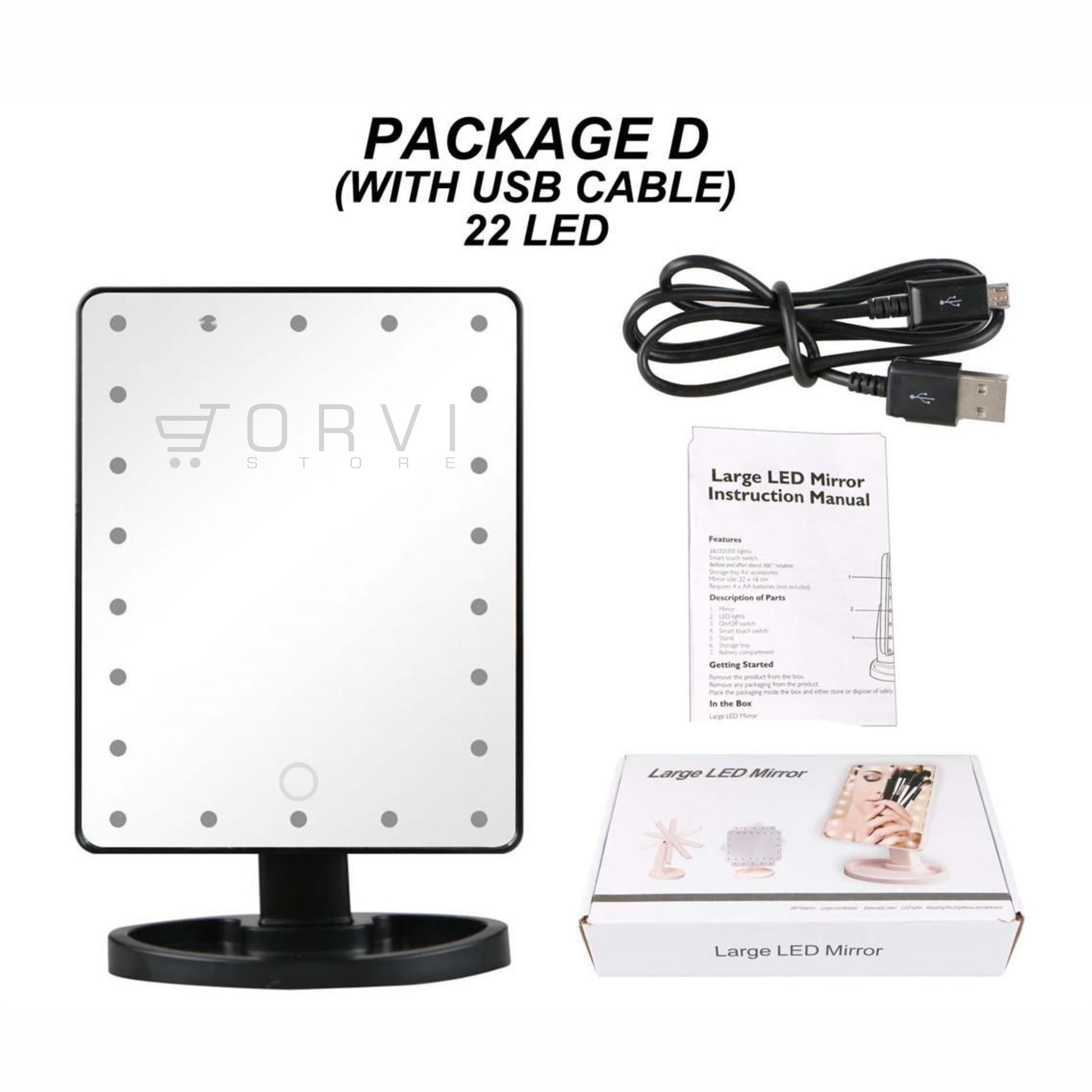 Espejo Luz Led Pantalla Táctil Touch Maquillaje Pilas o Conexión cable USB